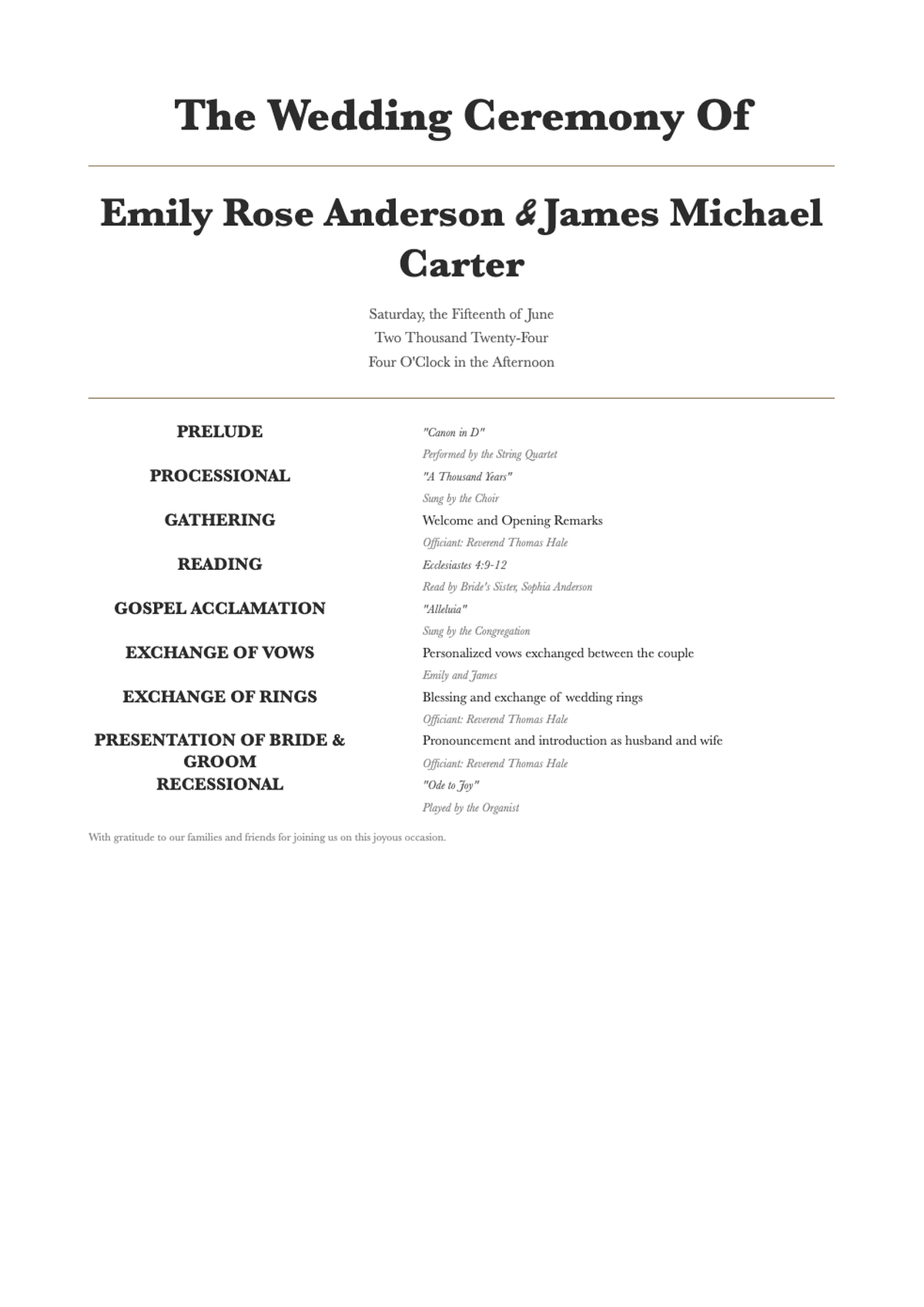 Elegant wedding ceremony program with floral accents and classic typography_variant_3